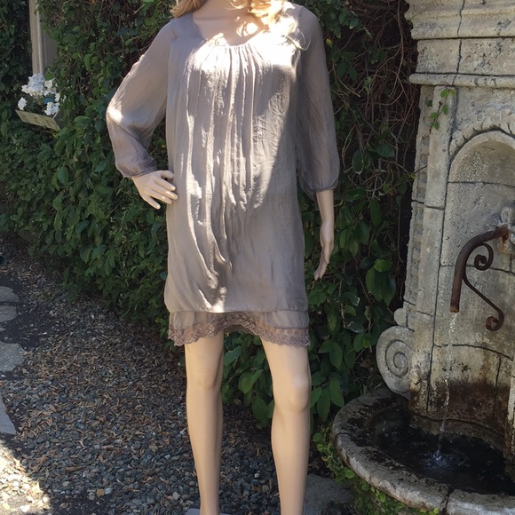 Silk Layered Taupe Dress - Picture 1 of 5